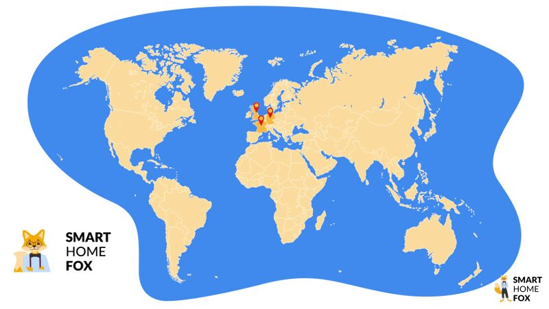 Показывается карта мира, на которой отмечены несколько стран.